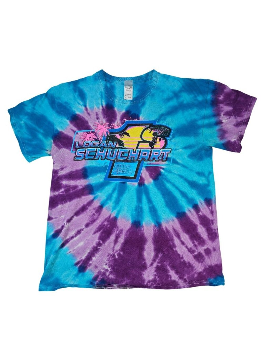 Logan Schuchart Shark Racing T-Shirt Men's Size L Large Blue/Purple Tie-Dye